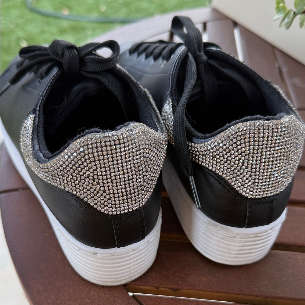 Charlotte Russe Black Platform Sneakers with Silver Rhinestone Heel